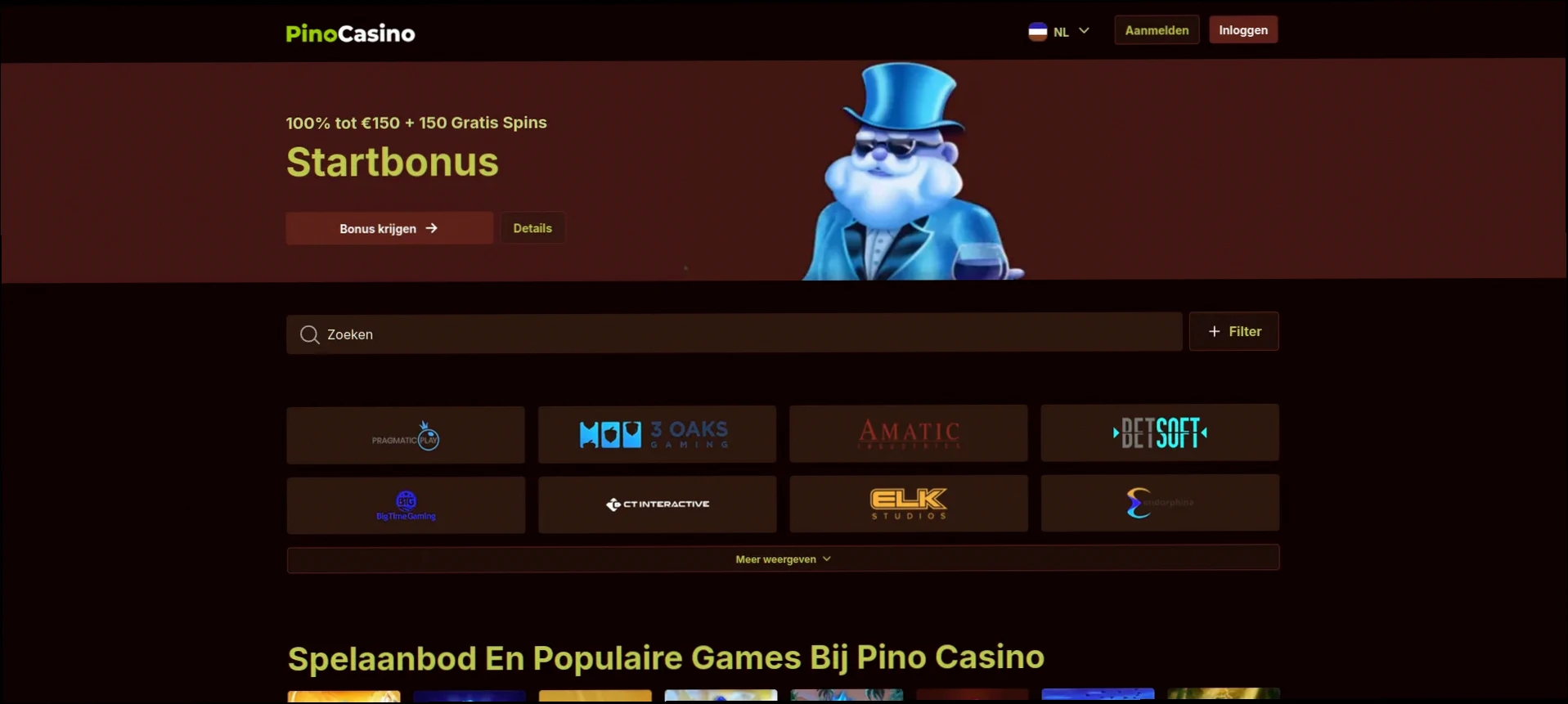 Pino Casino - Tot €500 + 150 Gratis Spins